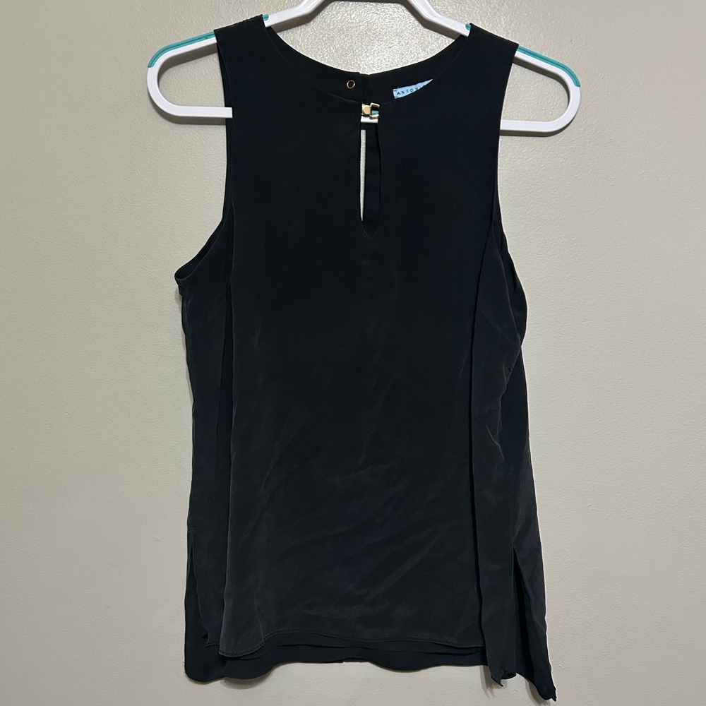 Antonio Melani Women's Silk Tank Top M Gray Black Keyhole Quiet Luxury Blouse